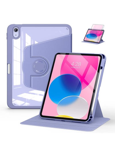 اشتري Case for iPad 10th Generation 10.9-Inch 2022 with Pencil Holder - 360 Degree Rotate Stand Protective Case with Clear Back & Smart Sleep/Wake Cove في السعودية