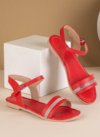 Buy Flat Diamond Sandals From The Front-Red in Egypt
