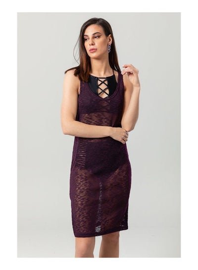 Buy Side Slits Sleeveless Knitted Cover-up - Eggplant in Egypt