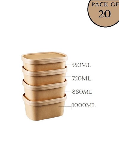 Buy ProdelPak Rectangle Bowl Brown With Paper Lid Pack of 20 in UAE