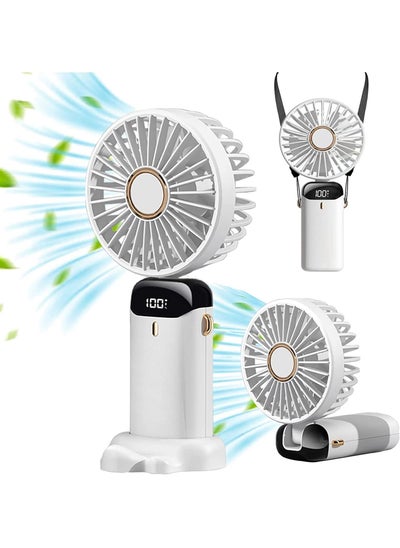 Buy Mini Handheld Fan, Portable Personal Fan Neck Mount Fan 90° Adjustable USB Rechargeable 3000mAh Small Desktop Fan 5 Speeds for Home Office Travel (White) in UAE