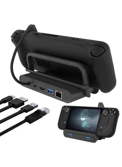 اشتري Docking Station for Steam Deck, 6-in-1 Foldable Steam Deck Dock with HDMI 2.0 4K@60Hz, 1000Mbps LAN, 3 USB3.0 and 100W USB-C Charging Port for Valve Steam Deck, Black في الامارات