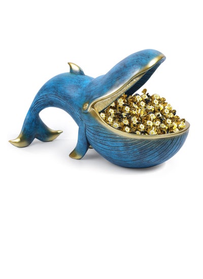 اشتري Whale Statue Candy Bowl, Resin Whale Figurine Fun Key Bowl, Key Bowl for Entryway Table, Big Mouth Sculpture, Table Art Gifts Decoration, Sundries Container Storage Box, Bronze Blue في الامارات