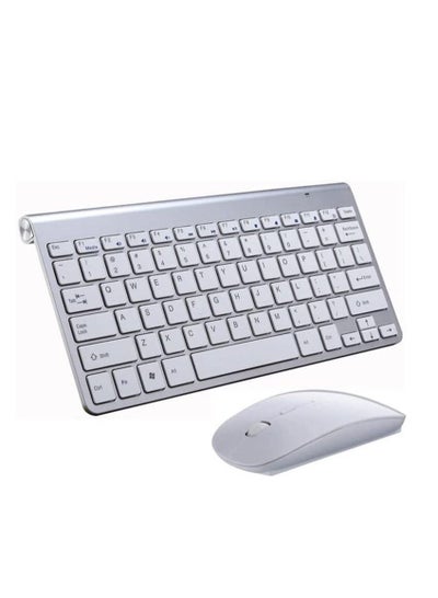 Buy Wireless Keyboard And Mouse Combo Cordless USB Computer Keyboard And Mouse Set Ergonomic Silent Compact Slim For Windows Laptop Apple iMac Desktop PC Silver in UAE
