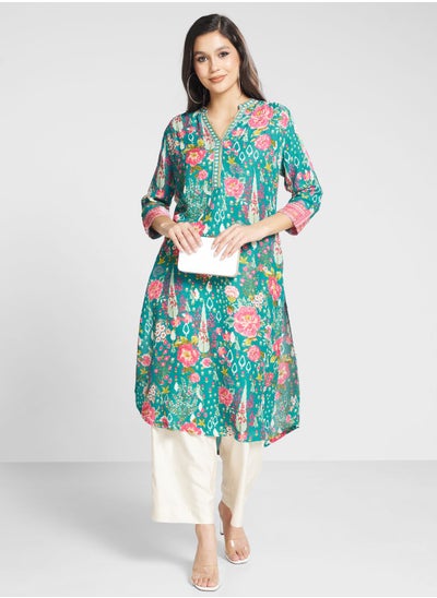 Buy V-Neck Printed Kurta in Saudi Arabia