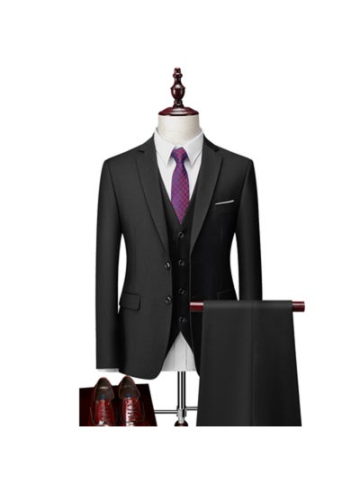 Buy Mens Slim Fit Suit Vest Pants 3-Piece Set Wedding Black in Saudi Arabia