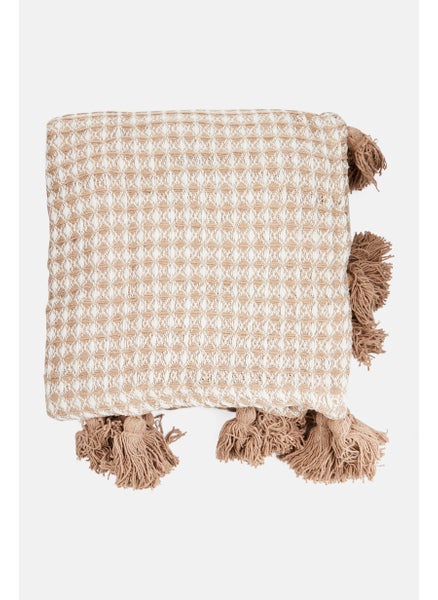 Buy Plaid Fringed Waffle Throw, 150 x 125 cm, Tan/White in Saudi Arabia