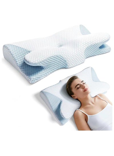 Buy Butterfly Cervical Memory Foam Pillow, Ergonomic Pillows For Neck And Shoulder Pain Relief, Orthopedic Contour Neck Support Pillows For Side, Back And Stomach Sleepers With Washable Cover in Saudi Arabia