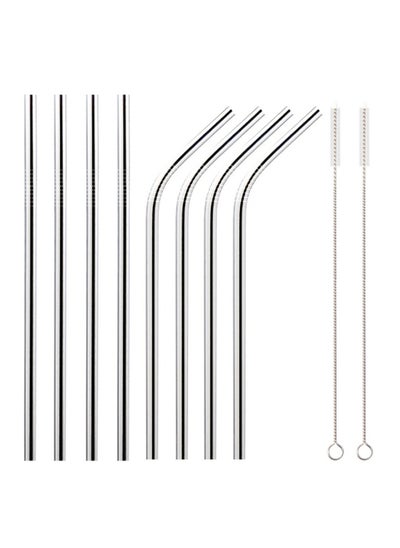 Buy 10-Piece Stainless Steel Drinking Straw Set Silver in Saudi Arabia