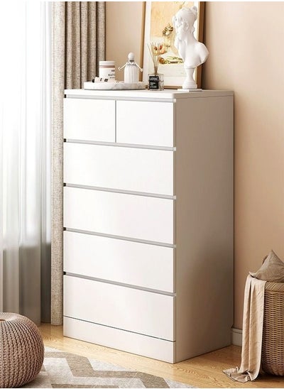 Buy Modern 6 Drawer Tall White Dresser Chest of Drawers Organizer Concealed Handle Design Closet 15mm Wood Thickness Storage Cabinet for Living Room Bedroom Hallway 60x40x111 cm in UAE