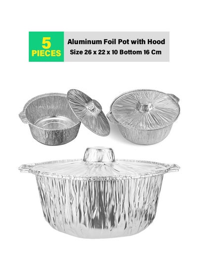 Buy 5-Pcs Disposable Aluminum Foil Pot with Hood 26cm in UAE