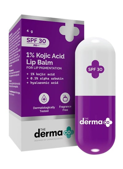 Buy The Derma Co 1% Kojic Acid Lip Balm With Alpha Arbutin & Hyaluronic Acid, Spf 30 Pa++ For Dark & Pigmented Lips - 4G, Off White in UAE