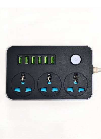 اشتري Anti-Static 3 Power Socket 2500W 10A Max 250V 6 USB Ports Auto Max 3.4A 17W Output with 6Ft Extension Cord Cable في الامارات