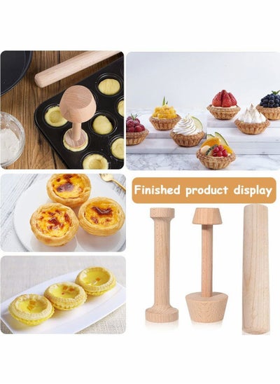 Buy 3-Piece Wooden Egg Tart Tamper Pastry Pusher Beige in UAE