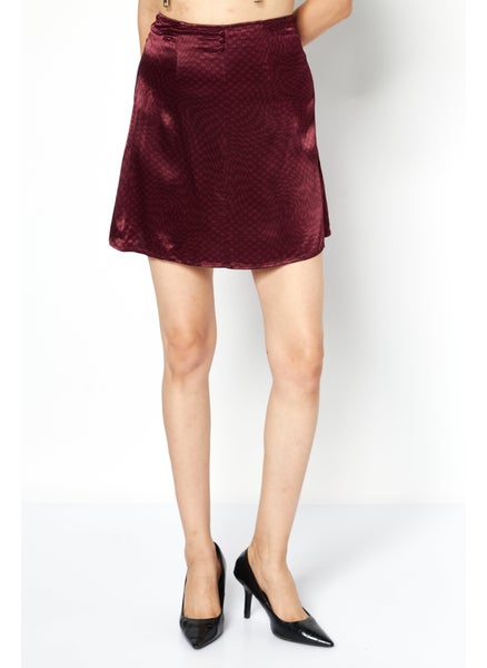 Buy Women Allover Print Mini Skirt, Maroon in UAE