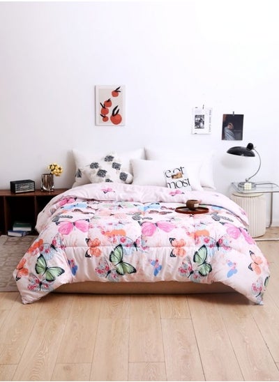 Buy Variance Print Pack of 1 Piece 220*240cm/160*210cm Duvet (Comforter) Vacuum Pack, Reversible Butterfly Design Pink Color in UAE