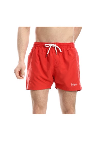 Buy Elastic Waist Slash Pockets Plain Swim Shorts - Red in Egypt
