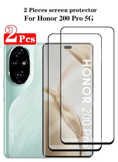 Buy 2 Pieces Full Cover Glass Screen Protector For Honor 200 Pro 5G Black/Clear and Screen Protector Accessories in Saudi Arabia