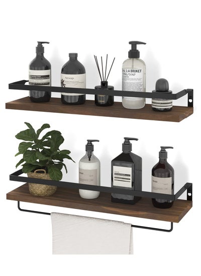 Buy Floating Shelves Wall Mounted Storage Shelves for Kitchen Bathroom Set of 2 Brown in Saudi Arabia