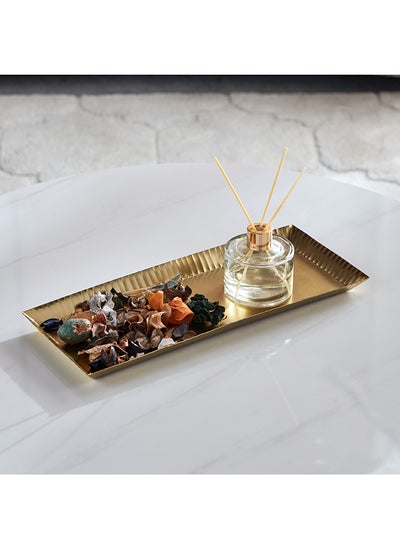 Buy Aristo Ribbed Metal Decorative Tray 40 x 25 x 16 cm in Saudi Arabia