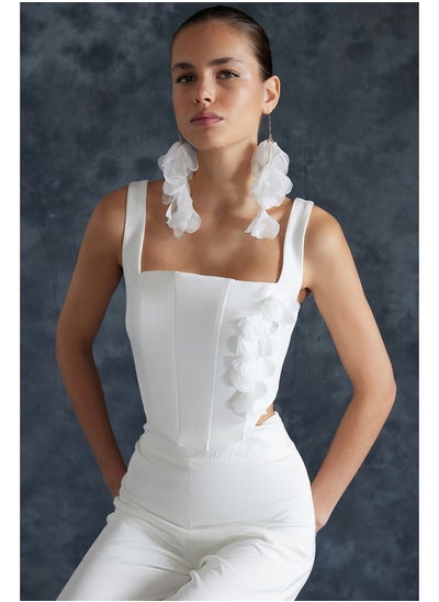 Buy White Woven Corset Detailed Floral Accessory Bustier TPRSS24BS00022 in Egypt