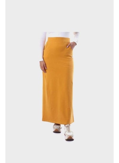Buy Cotton Elastic Waist Skirt With Side Pockets - Mustard in Egypt