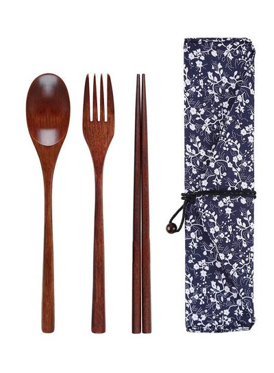 Buy Wooden Fork Spoon Three piece Suit Japanese Korea Style Travel Portable Tableware Nice Dinnerware Foodie Travel Novelty Business No Entangled 3 Piece Set Morning Glory Bag in UAE