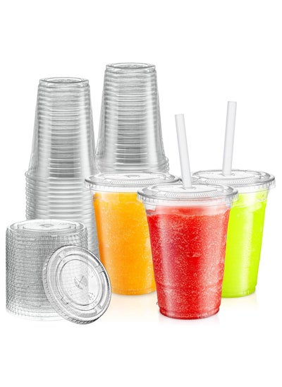 Buy Disposable Clear Plastic Cups, 50 Pack 16 oz with Flat Lids, Premium BPA-Free Cups for Iced Coffee, Smoothies, Parties, Lemonade, Cold Drinks, Juice, Milkshakes, Bubble Tea in UAE