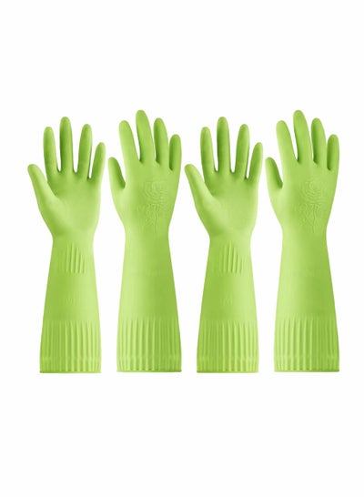 Buy 2 Pairs Of Durable Cleaning Gloves Reusable Non Slip Rubber Long Sleeve Waterproof Household Dishwashing Gloves To Protect Hands Soft And Comfortable Premium Kitchen Gloves in Saudi Arabia