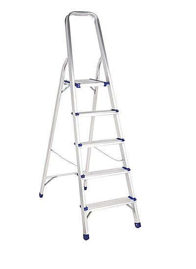 Buy Aluminum Ladder- EPSAL1492/ 150 kg Capacity, 5-step, Wide and Flat Platform, Anti-Slip Feet with Safety Handrail, Natural Anodized/ Easy Storage, Perfect for Home, Apartments/ Silver in UAE