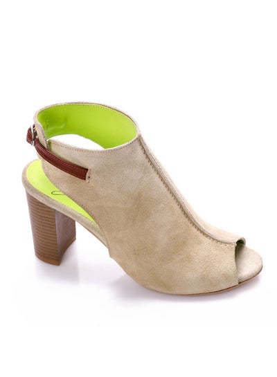 Buy Suede Middle Stitching Heeled Sandals With Back Buckle Beige in Egypt