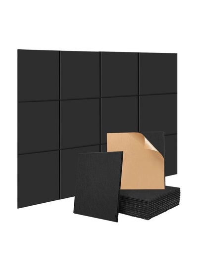 اشتري 12Pack Acoustic Panels Sound Proof Padding Bevled Edge Polyester Fiber Panels High Density Acoustic Treatment Wall Decoration for Home Office Studio 12X12X0.35inch Black في الامارات