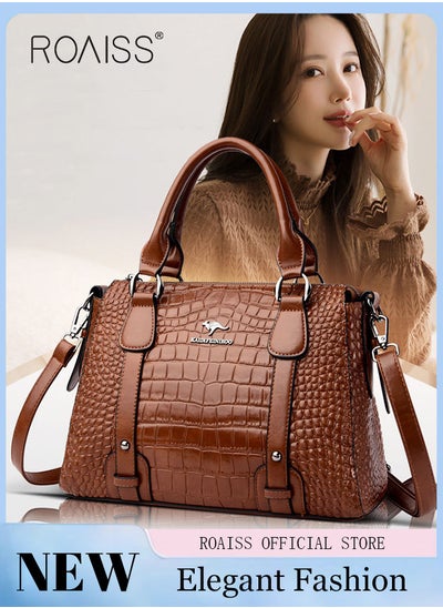 Buy Leather Women Shoulder Bag Women's Handbag Elegant Patent Leather Bag Waterproof Handbag Shoulder Bag Fashion Crocodile Pattern Women Large Capacity Bag in UAE