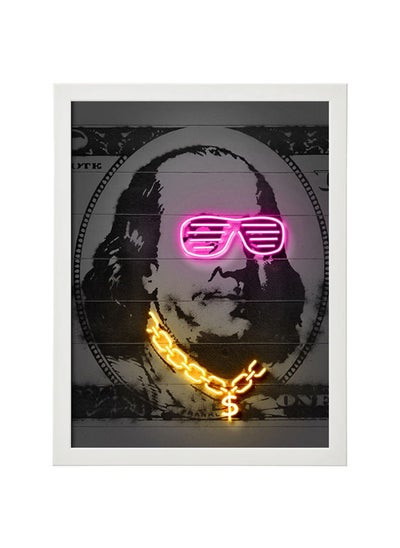 Buy 100 Dollars Currency Neon Printed Poster With Frame 30x40 cm in UAE