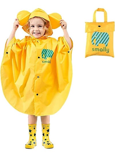 Buy Kids Rain Poncho, Cartoon Hooded Raincoat Jacket Lightweight Schoolbag Waterproof Hoodie Rain Coat Toddler Baby Boys Girls Rain Cape for Sports Riding Camping Traveling Outdoors, S(75-90CM), Yellow in Saudi Arabia