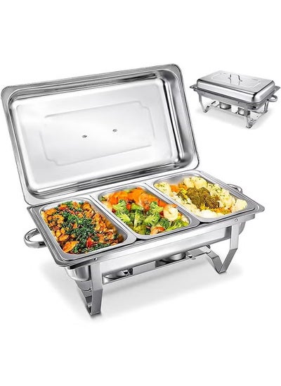 Buy Stainless Steel Rectangular Buffet Stove Tray with Lid Restaurant Food Warmer with 3 Food Plates Split Design for Hotel Buffet Chef Wedding Parties Buffet Banquet Restaurant in Saudi Arabia