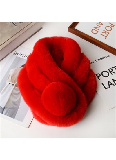 Buy Faux Rabbit Fur Scarf Warm Collar SnoodRed Red in UAE