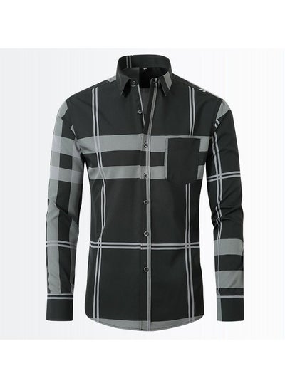 Buy Men's Stretch Shirt With Gold Stamping And Non Ironing Shirt Grey in Saudi Arabia
