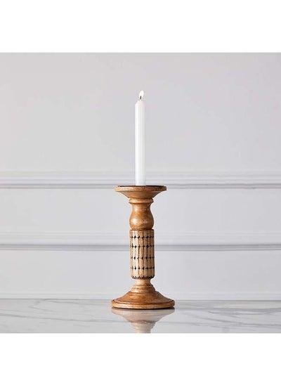 Buy Splendid Wooden Pillar Candleholder 12 x 22.5 x 12 cm in UAE