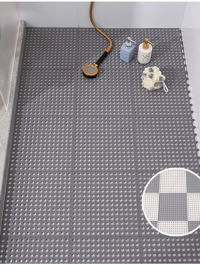 اشتري 10-Piece Grey of Interlocking Rubber with Drain Holes DIY Size Bathroom Shower Toilet Non-Slip Floor Tiles Mat Massage Soft Cushion 30X30 cm في الامارات