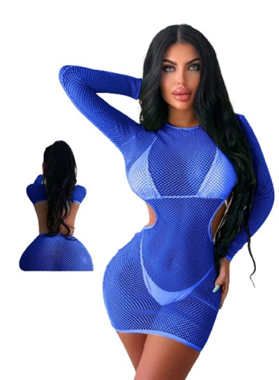 Buy Cut Out Fishnet Cover Up Dress With Bikini Set in Egypt