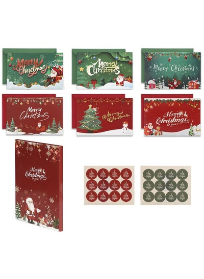 Buy 24PCS Christmas Cards with Envelopes and Stickers 6 Assorted Designs Holiday Greeting Cards Merry Christmas Cards Xmas Party Favors Gift Cards for Family Kids Friends (Mixed Pack 24PCS) in UAE