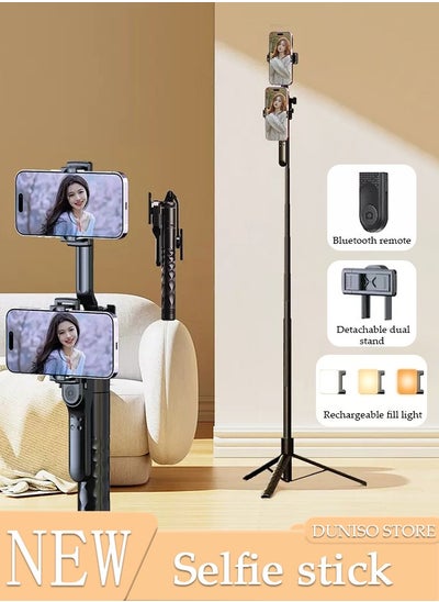 Buy Selfie Stick,Extendable Double phone clip Cell Phone Tripod ,Rotate Phone Tripod with Bluetooth Remote Shutter and Fill Lights,Group Selfies/Live Streaming/Video Recording Compatible with All Phones in Saudi Arabia