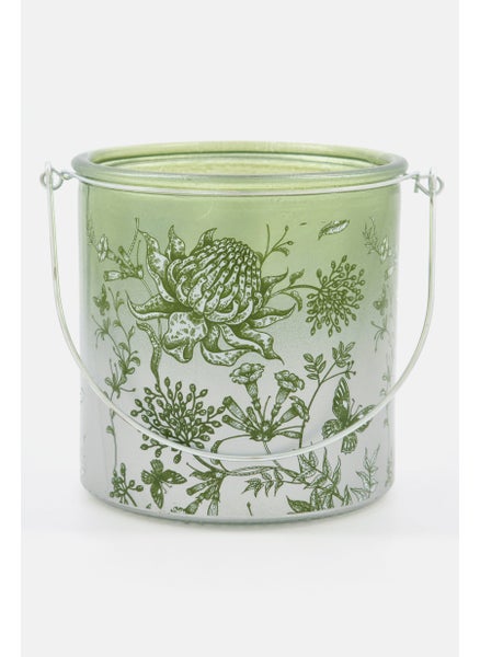 اشتري Glass Floral Printed Candle Holder 13 H x 13 Dcm, Green في السعودية