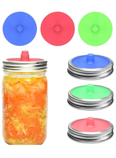 Buy Silicone Fermenting Lids, Waterless Airlock Fermentation Jar Lids, Premium Wide Mouth Jar Fermenter Cap, Suitable For Pickles And Fermented Probiotic Food 3PCS in UAE