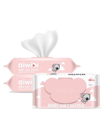 Buy Aiwibi Baby Wet Wipes (Strawberry) Pack of 3 Pouches x 80 Sheets 240 Wipes in UAE