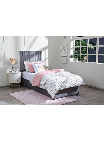 Buy Polina Single Bed Velvet Grey 90x200 cm in UAE