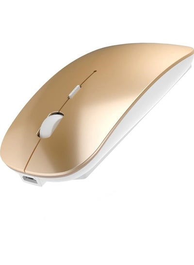 اشتري Wireless Mouse, Ultra-Thin Silent Click Noiseless Optical Mouse with USB Receiver and Type-C Adapter (Gold) في السعودية