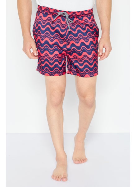 Buy Men Allover Print Board Shorts Swimwear, Navy/Red in UAE