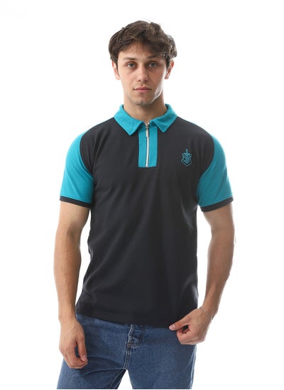 Buy Embroidered Pique Polo Shirt With Classic Collar And Zipper in Egypt